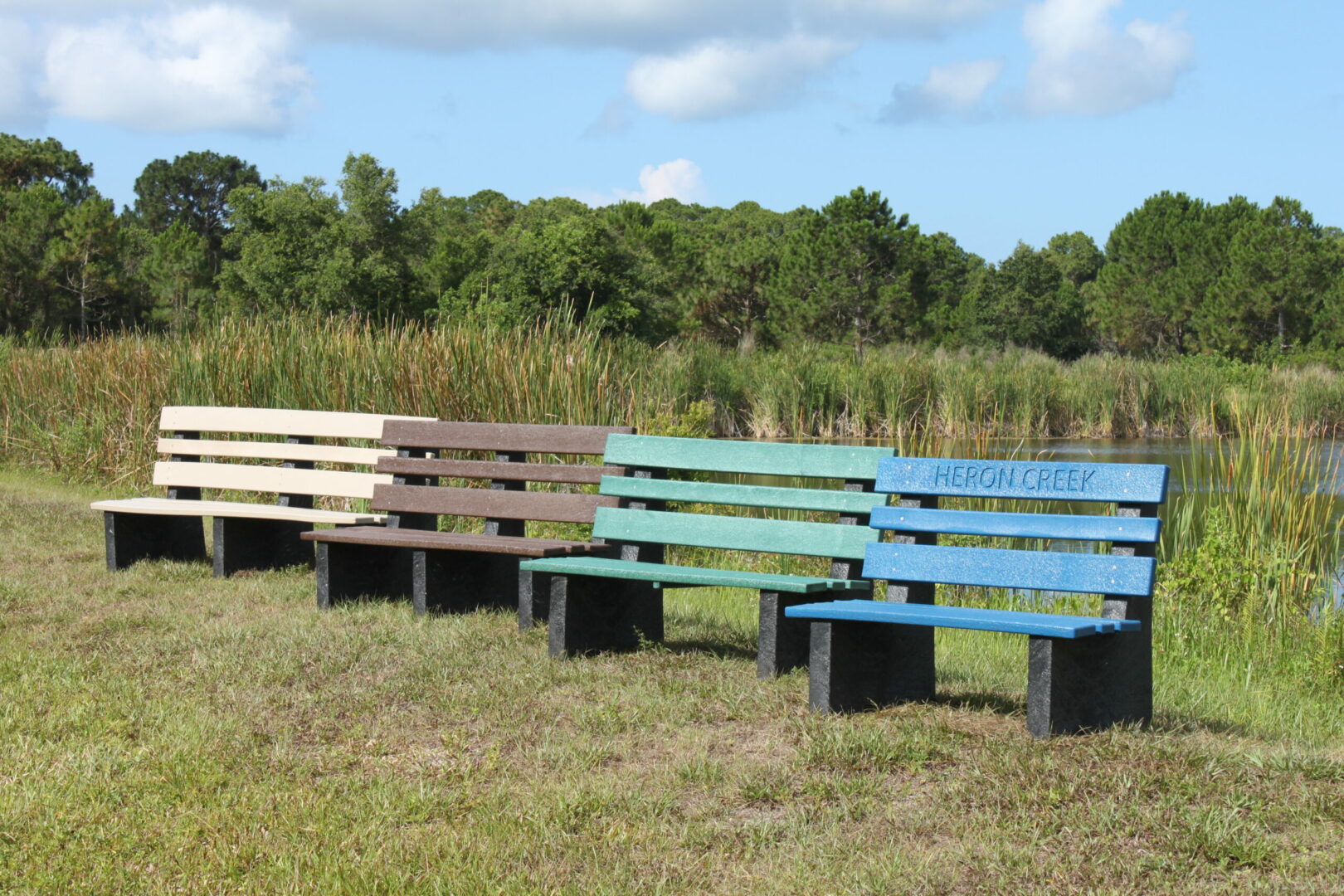 Four colored benches